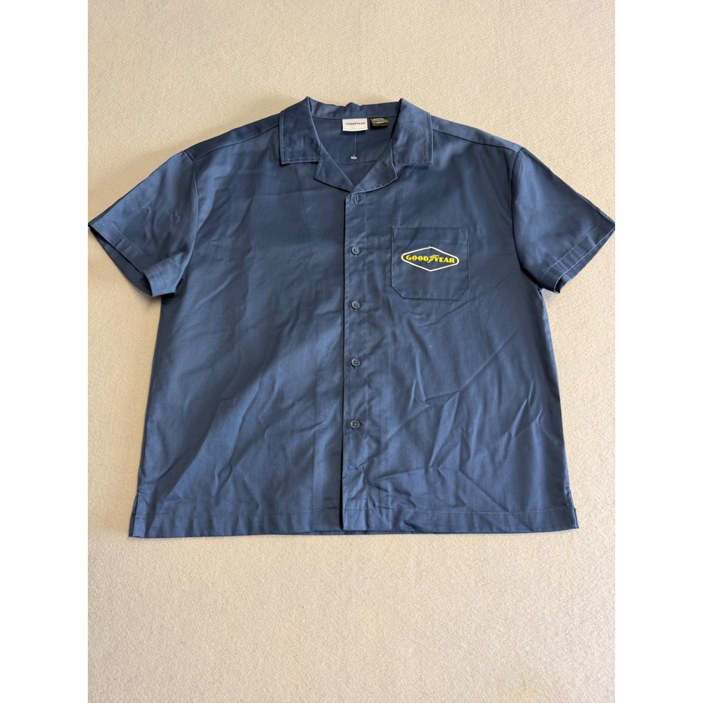 Goodyear Wingfoot Mens Navy Blue Short Sleeve Work Shirt Sm Akron Ohio Graphic
